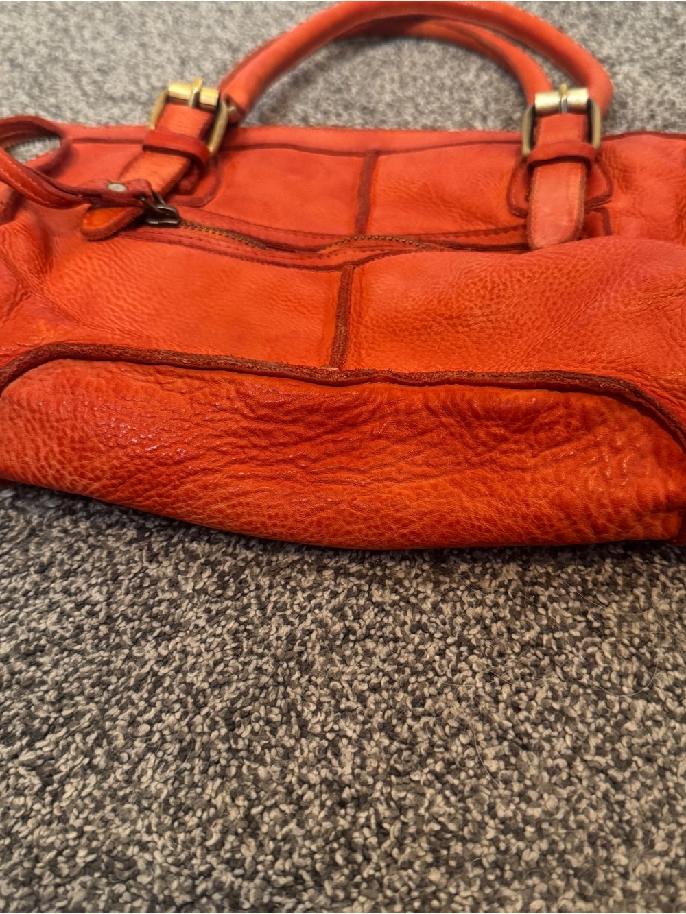 Mary Frances Orange Leather Handbag Woven Patchwork Satchel Purse Boho - Picture 5 of 10